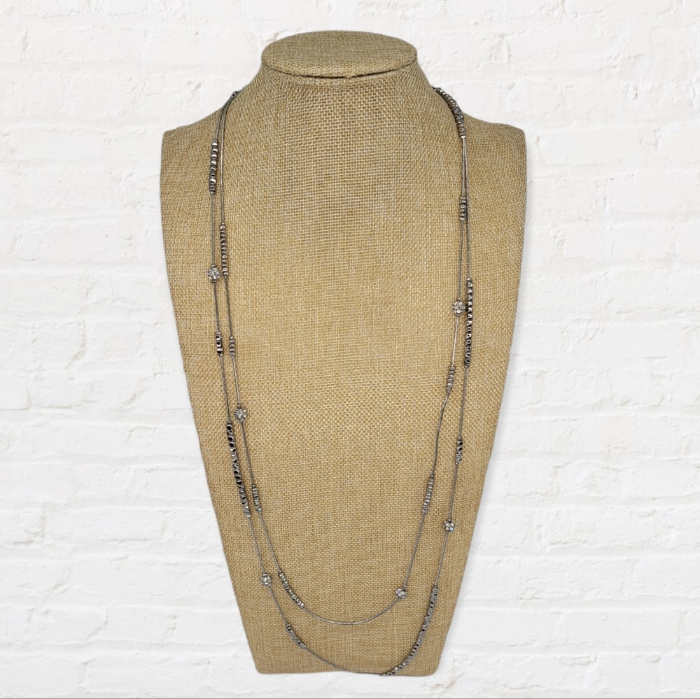 Chico's Double Strand Silver Tone Station Necklace